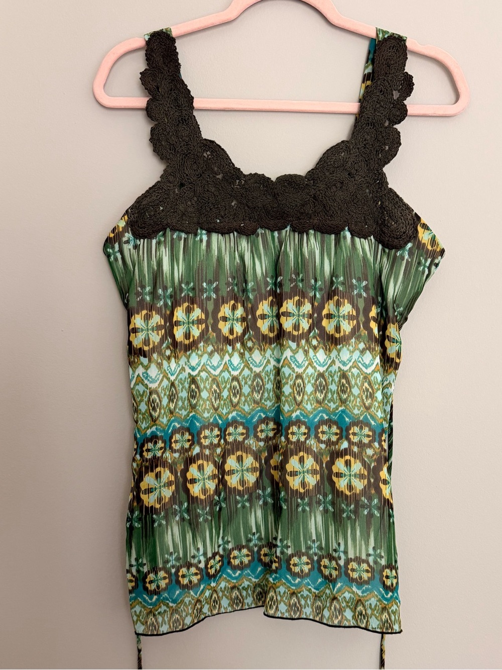 Vintage Studio 1940 Green & Black Printed Crochet-Trim Camisole